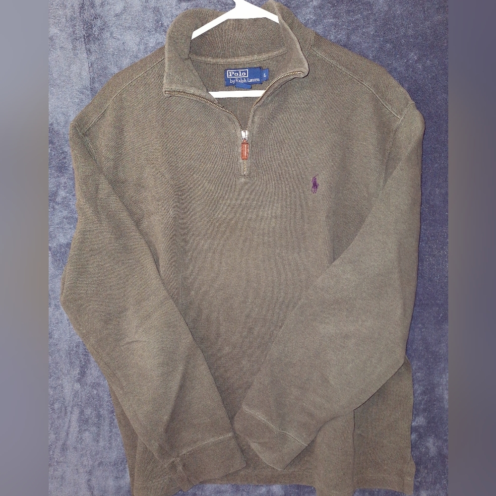 Quarter Zip Pullover -Polo by Ralph Lauren- Large Olive Green